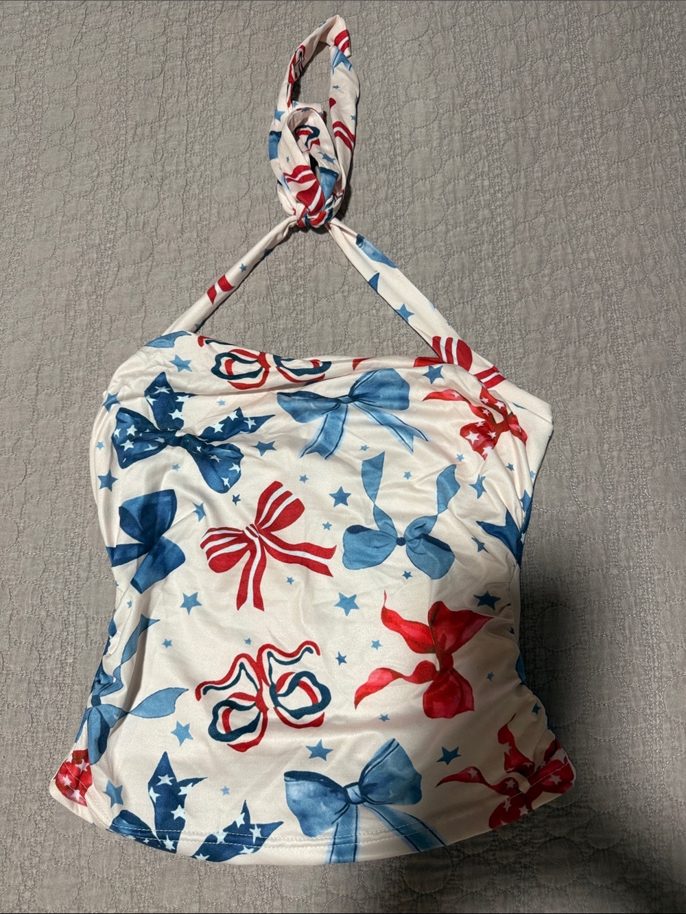 Patriotic Red, White & Blue Bow Print Halter Top SHEIN